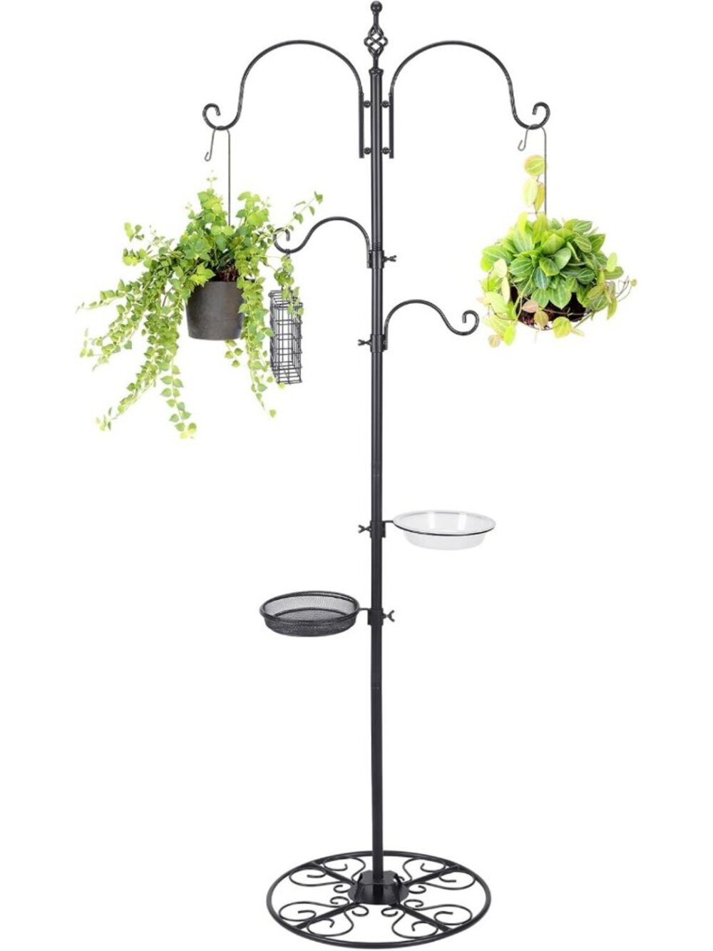 Adjustable Black Iron Shepherd Hook Stand 34"-55" for Plants, Wind Chimes & Bird